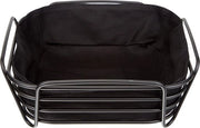 Cestino per Pane in acciaio verniciato, nero, con tasca in tessuto di cotone, design moderno e trendy, versatile e unico (H / B / D: 9,5 x 25,5 x 25,5 cm)