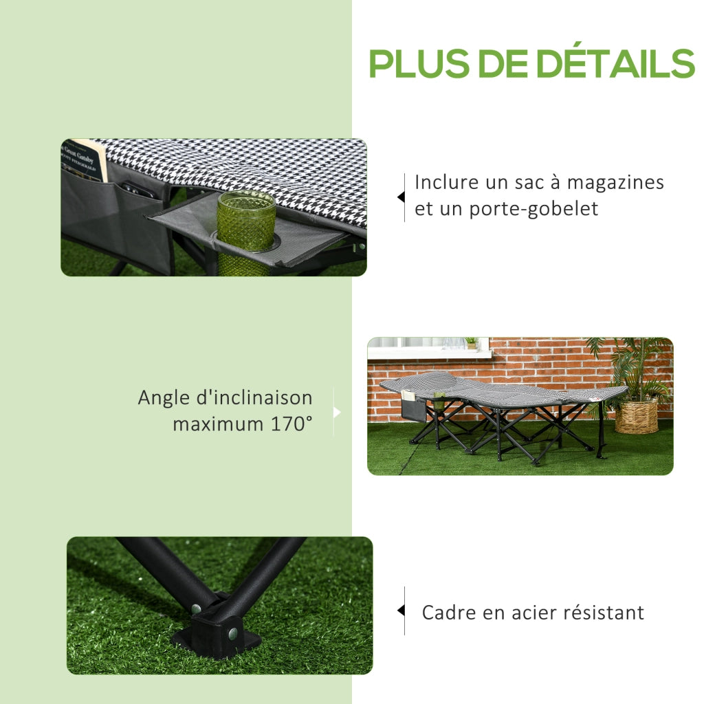 Letto da campeggio pieghevole ¨C zephmum ¨C nero con tasca laterale e portabicchieri