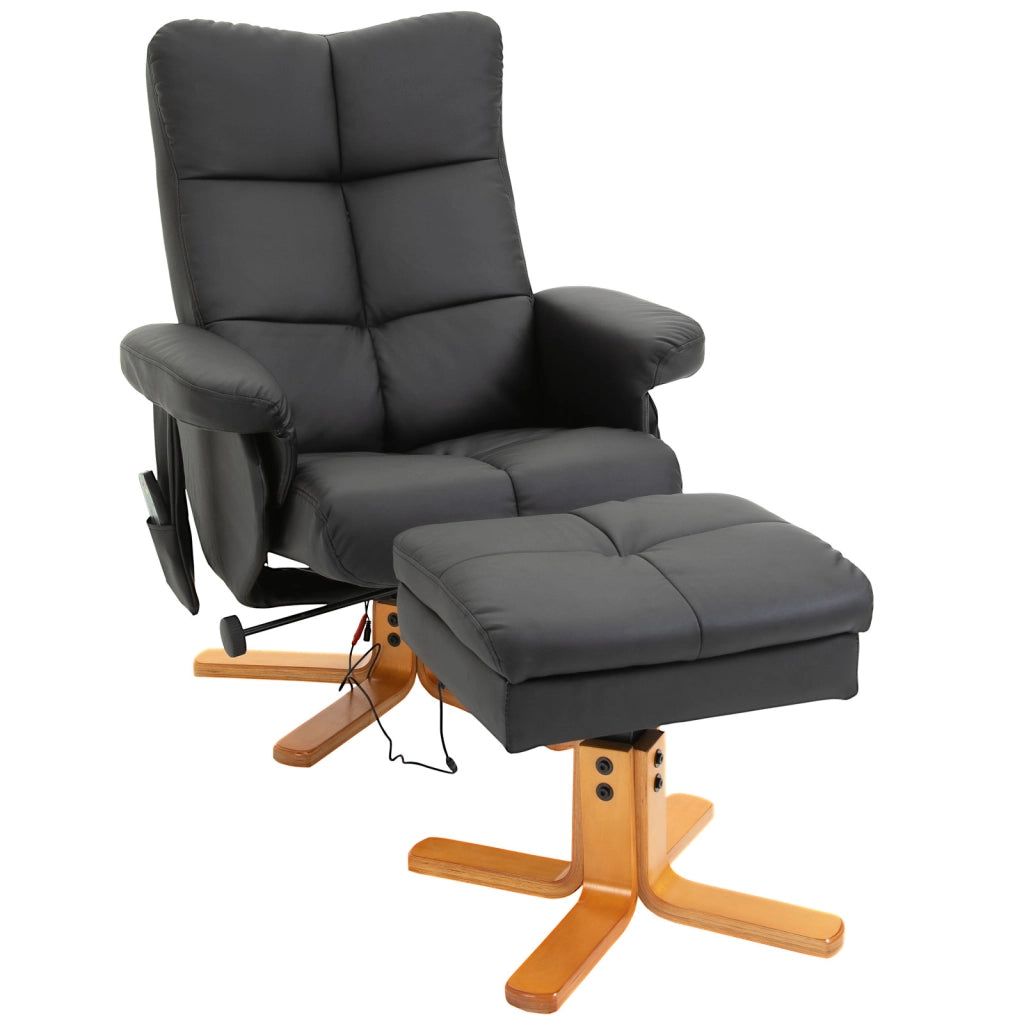 Poltrona relax massaggiante con poggiapiedi, reclinazione 145° e rotazione 360°, nera