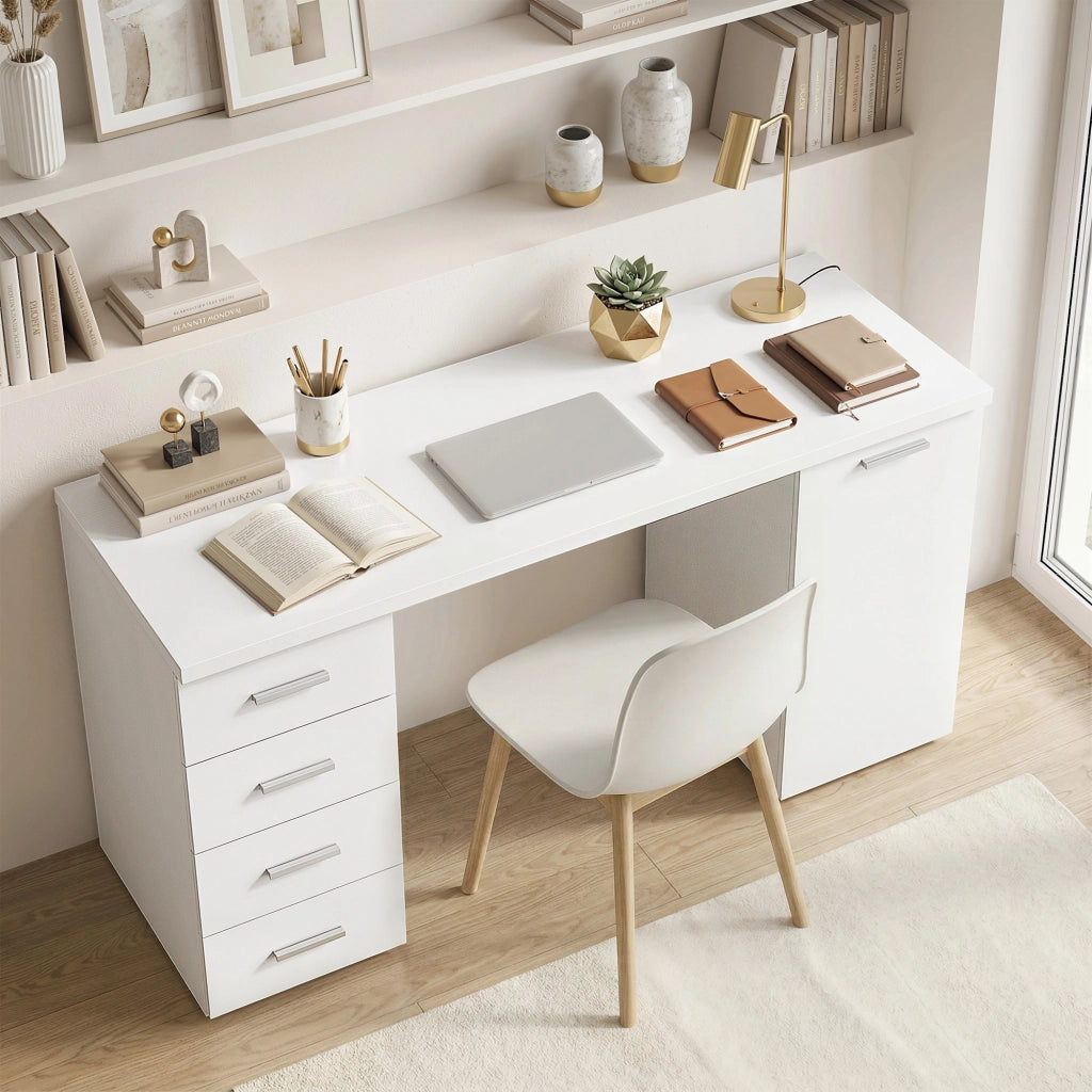 Scrivania con cassetti e armadio ¨C zephmum ¨C Bianco 140x