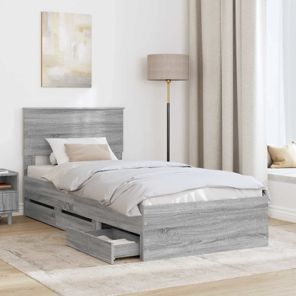 Struttura del letto con cassetto Grigio Sonoma 75 x 190 cm