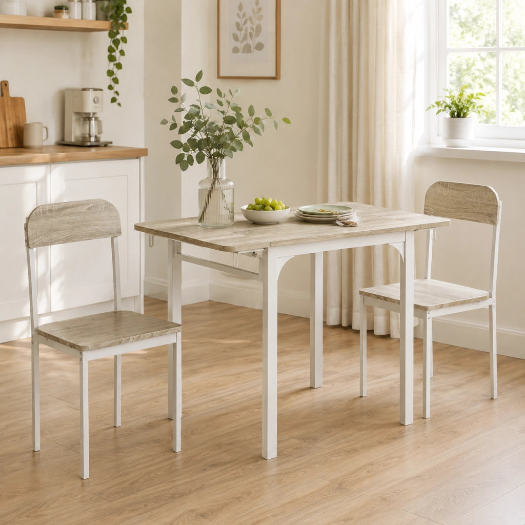 Set da pranzo 3 posti con tavolo pieghevole in MDF naturale