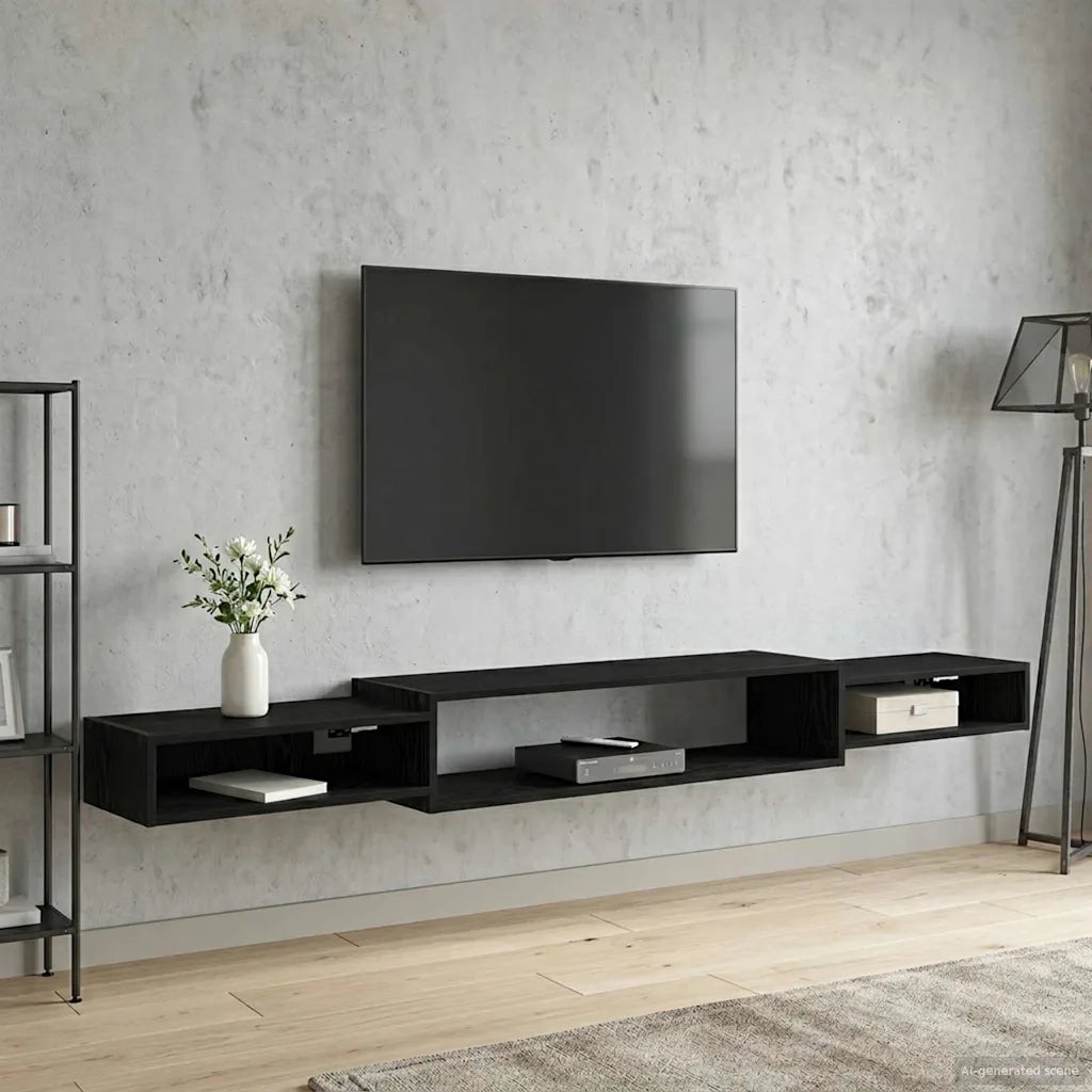 Mobile TV da Parete A parete Rovere Nero 220 x 28 x 21 cm
