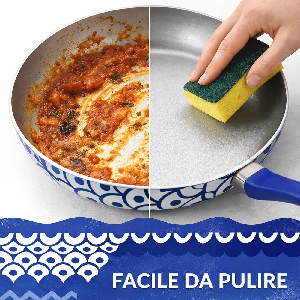 Set 2 Padelle Onda 24-28 cm Rivestimento Antiaderente con Manico Soft Touch Blu