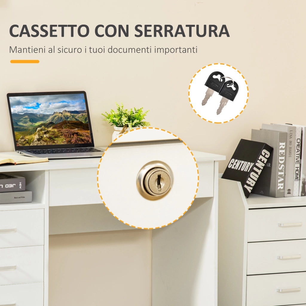 EasyComfort Scrivania per Camera o Ufficio in Legno con 2 Cassetti e 2 Chiavi, 110x50x76cm - Bianco