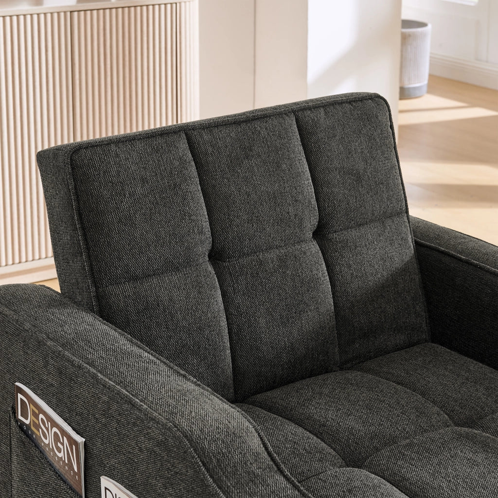 Divano letto con USB e portabicchiere; schienale regolabile - grigio scuro