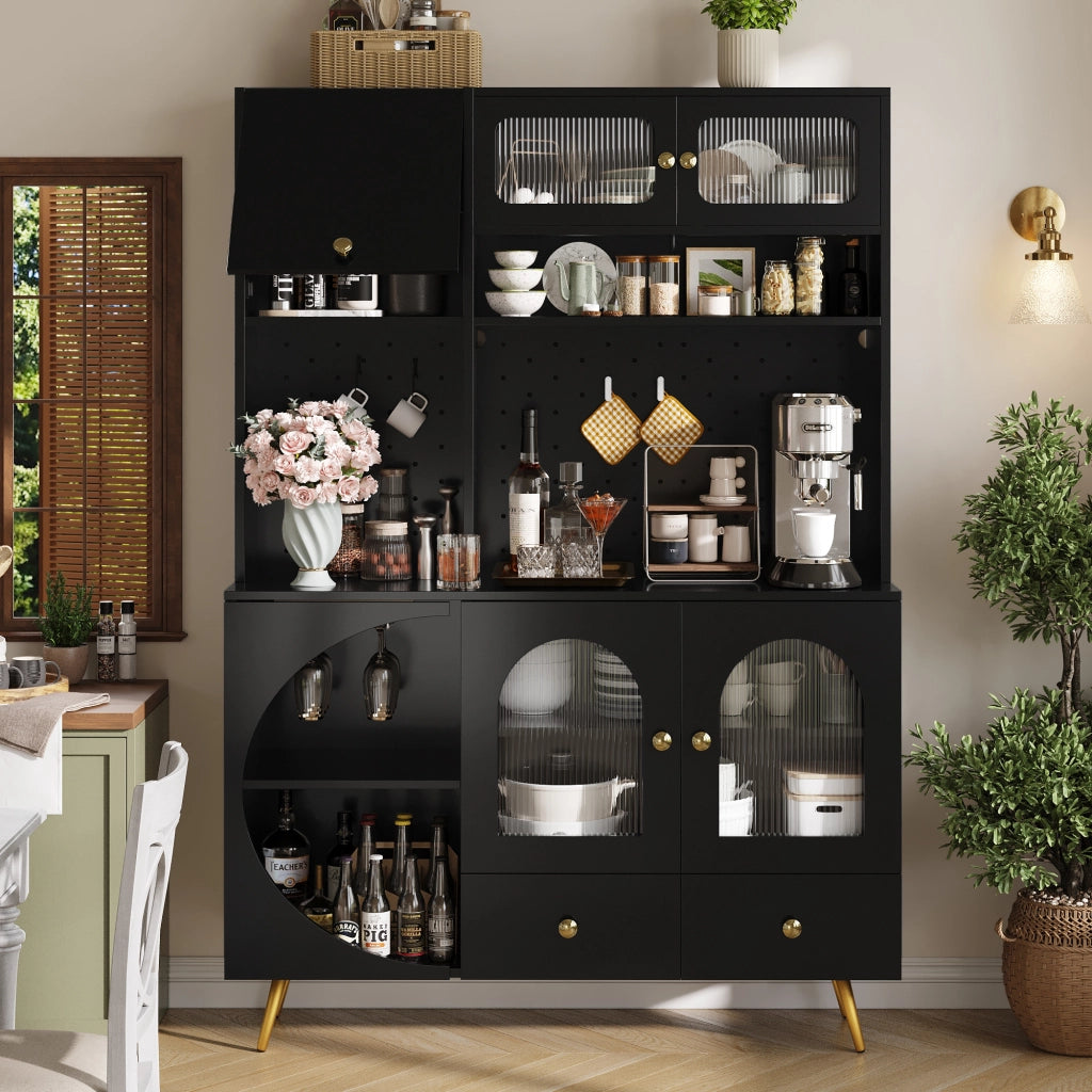 ARMADIO ALTO 120x40x176 cm Nero in MDF e vetro con LED, prese USB