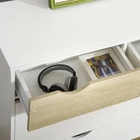 Cassettiera 5 Cassetti Design Scandinavo Mobiletto per Riporre Camera Pannelli di Particelle, 99 x 39 x 101 cm, Bianco Effetto Rovere Chiaro