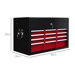 Cassetta Portautensili 60x26x34 cm Rosso Nero in Acciaio con 6 Cassetti, Serratura e Maniglia