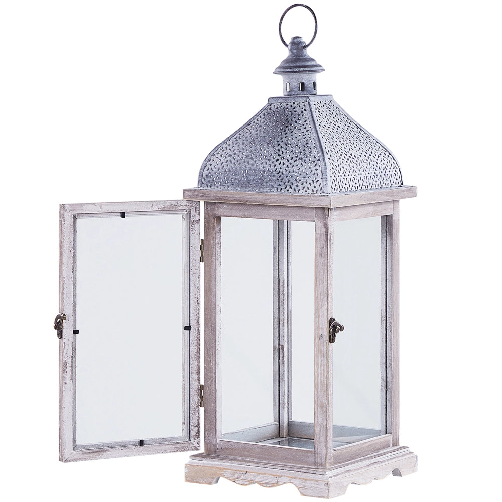 Lanterna in ferro bianco altezza 47 cm portacandele a colonna manico tradizionale retrò invecchiato decorazione pezzo