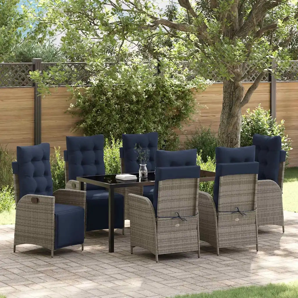 Set da Pranzo per Giardino 7 pcs Grigio e Nero Rattan 3380586