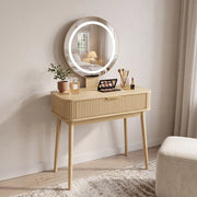 Toeletta con specchio rotondo e illuminazione LED a 3 modalità, cassetti capienti, colore rovere 80 × 40 × 133 cm