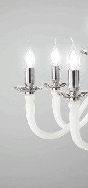 LAMPADARIO DEBUSSY 3 LUCI BIANCO SATINATO CROMO ATTACCO E14 D.50CM