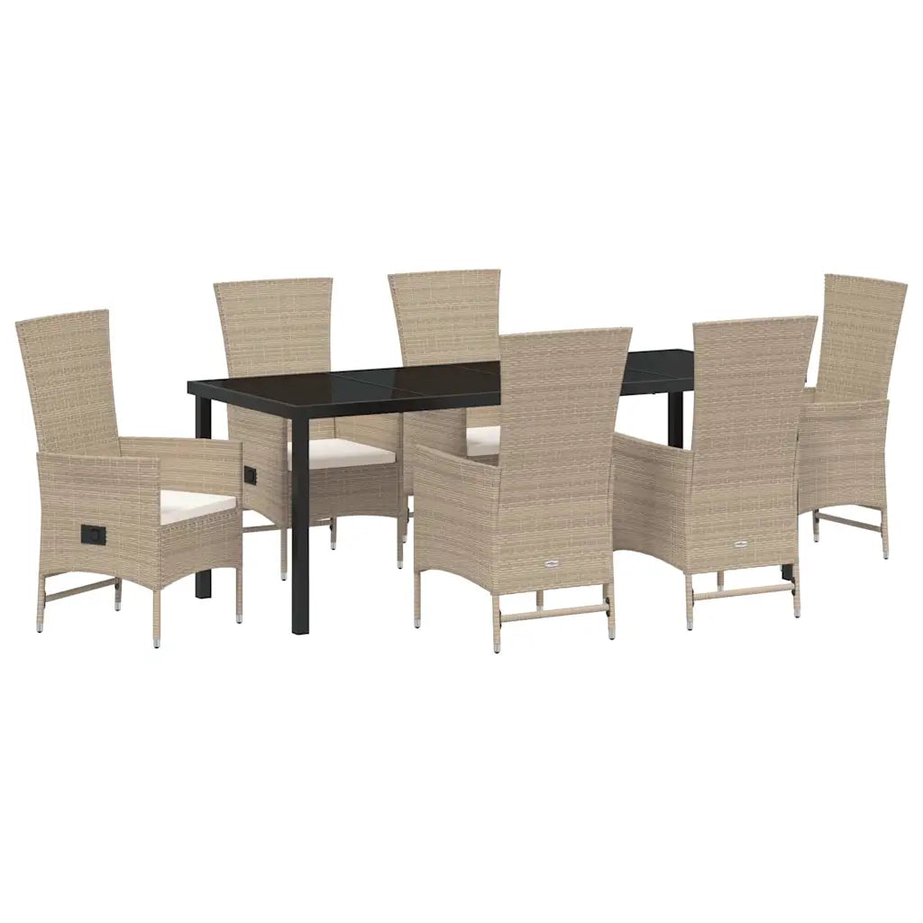 Set da Pranzo per Giardino con cuscino 7 pcs Beige polyrattan 3379469