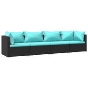 Set Divani da Giardino 4 pz | Set Salotto da Giardino con Cuscini in Polyrattan Nero