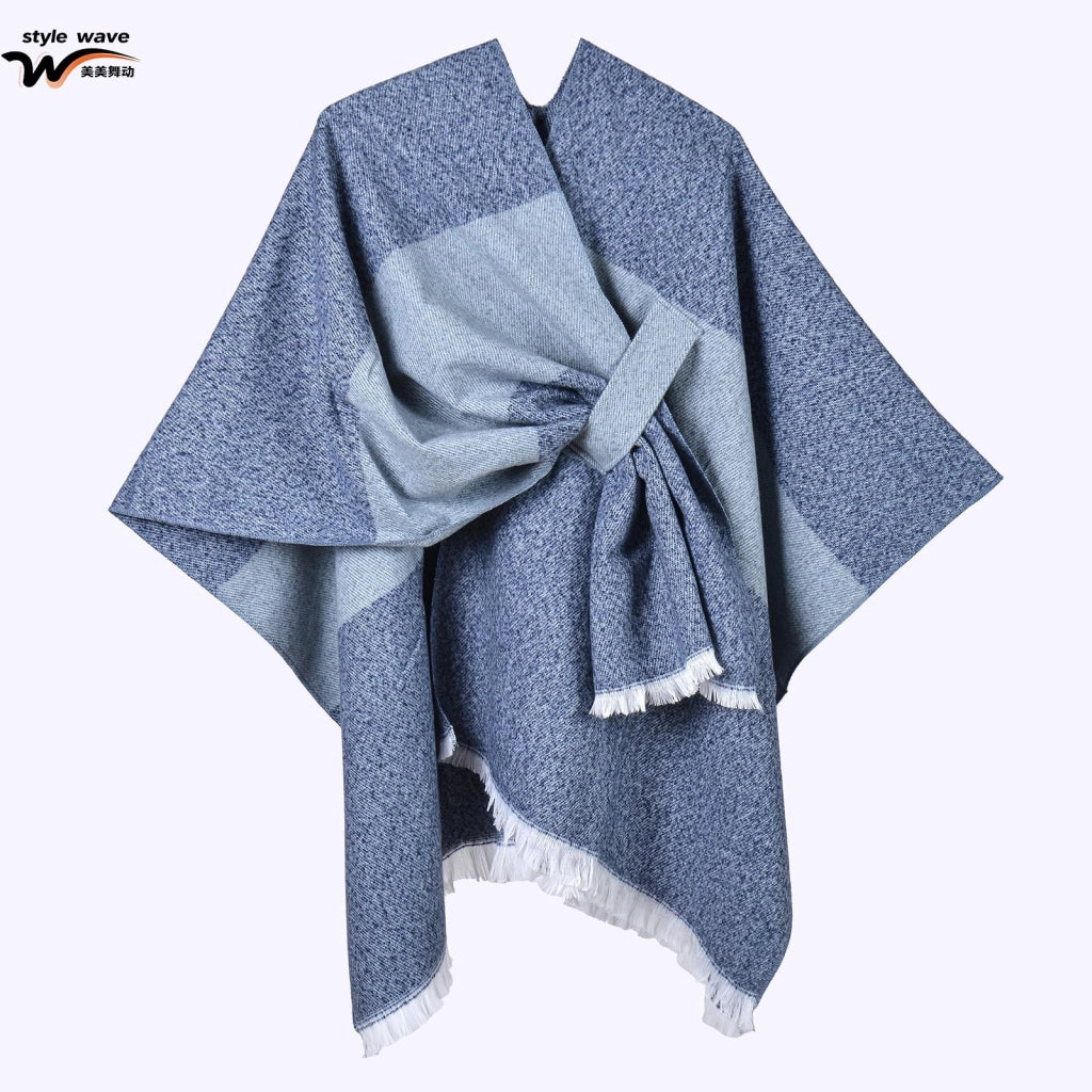 Sciarpa da donna, elegante mantello con cintura diagonale monocromatica