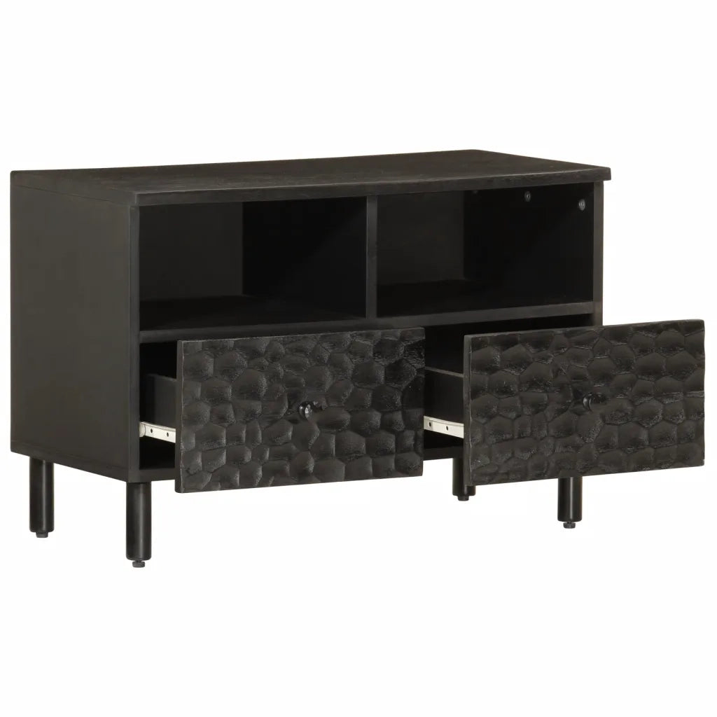 Mobile Porta TV Nero 70x33x46 cm in Legno Massello di Mango 356820