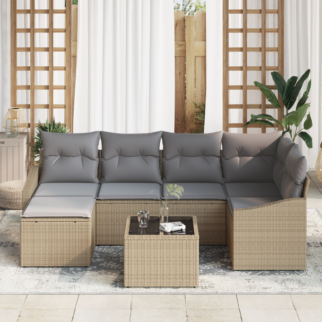 Set da Pranzo Giardino con Cuscini in Rattan Polirattan Nero