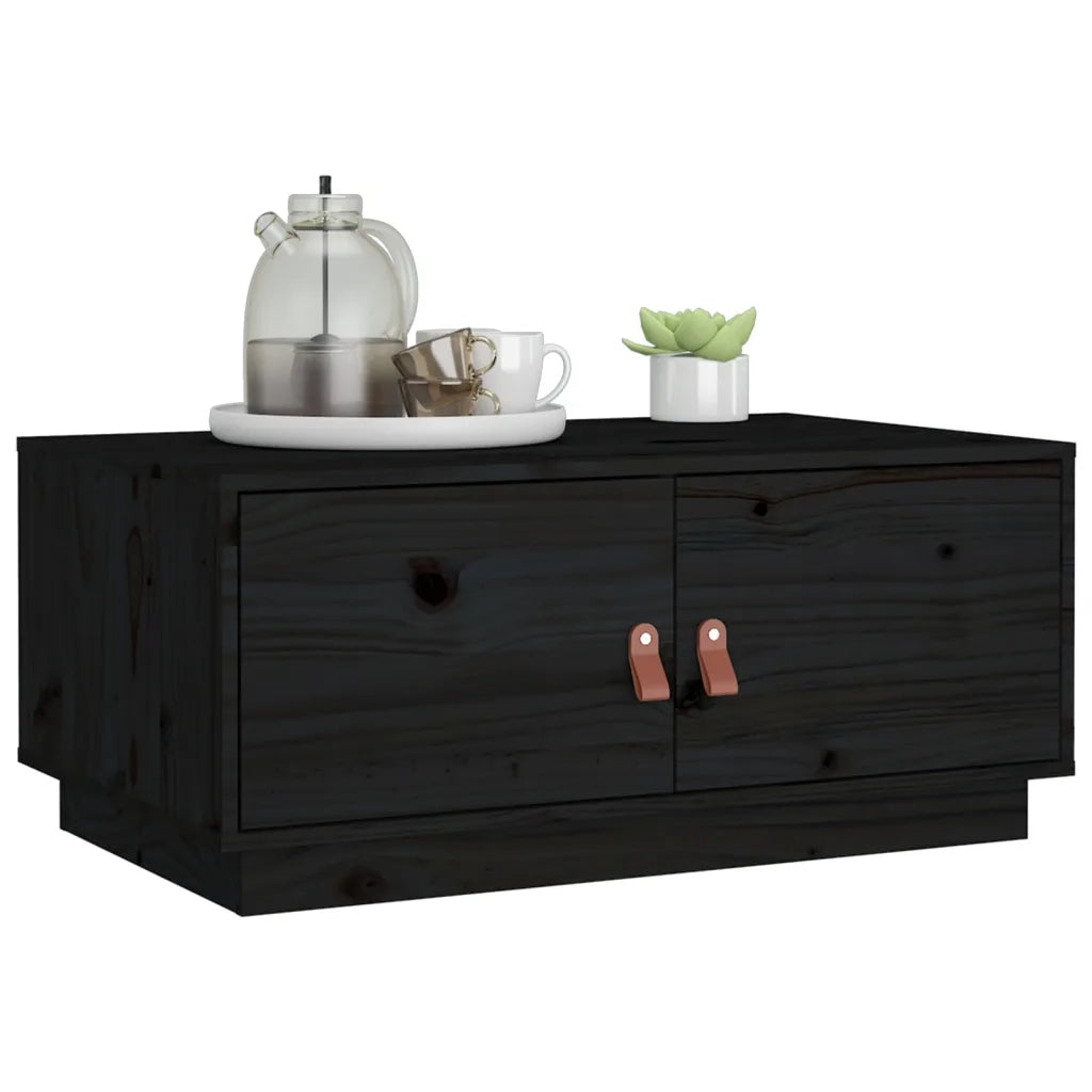 Tavolino da Salotto Nero 80x50x35 cm in Legno Massello di Pino 818254