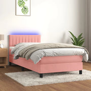 Letto a Molle con Materasso e LED-Struttura Letto con Materasso Rosa 90x190 cm in Velluto 755919