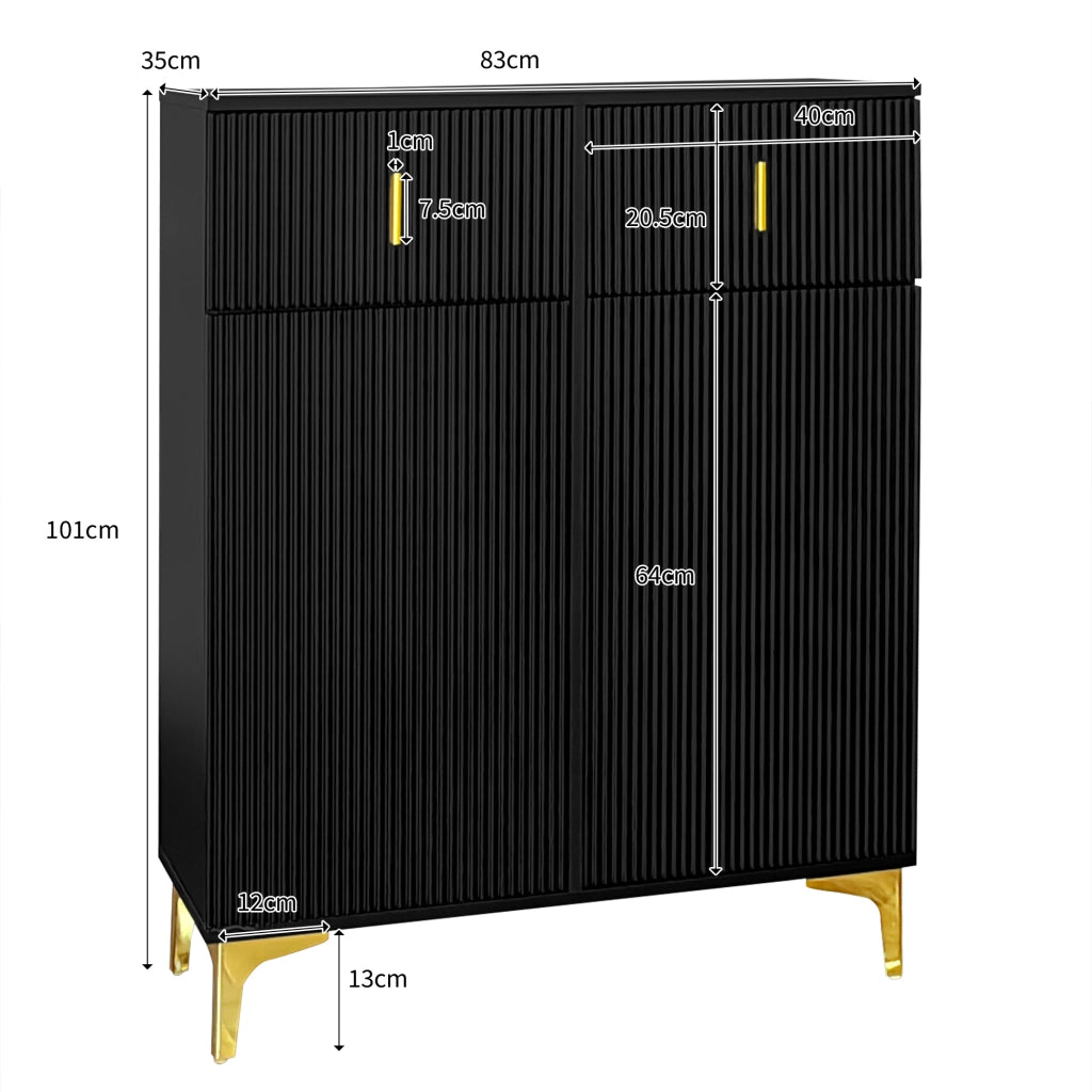Credenza con 2 Ante e 2 Cassetti; Ripiani Regolabili e Push-to-open; Stile Moderno; in Pannello Truciolare; 83×35×101 cm; Nero