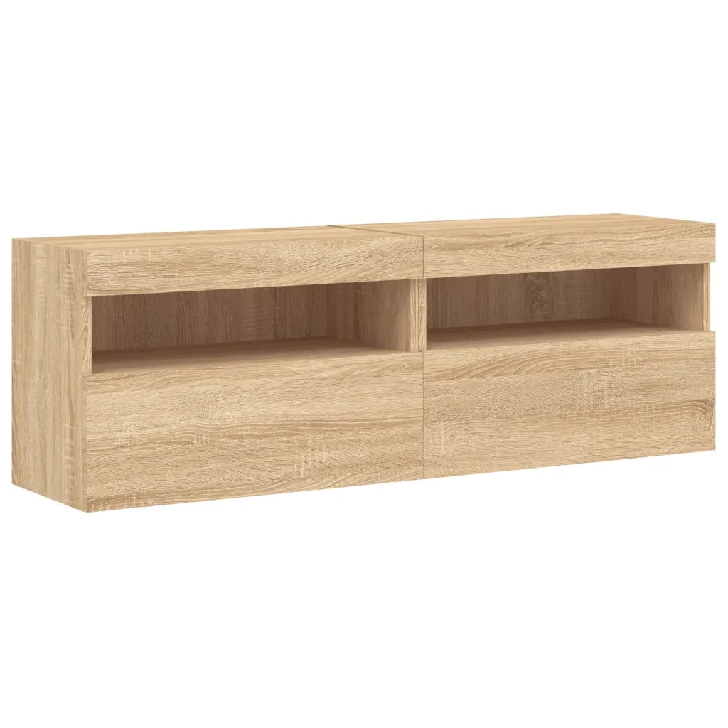 Mobili TV a Parete con Luci LED 2 pz-Credenza per TV sospesa Rovere Sonoma 60x30x40 cm