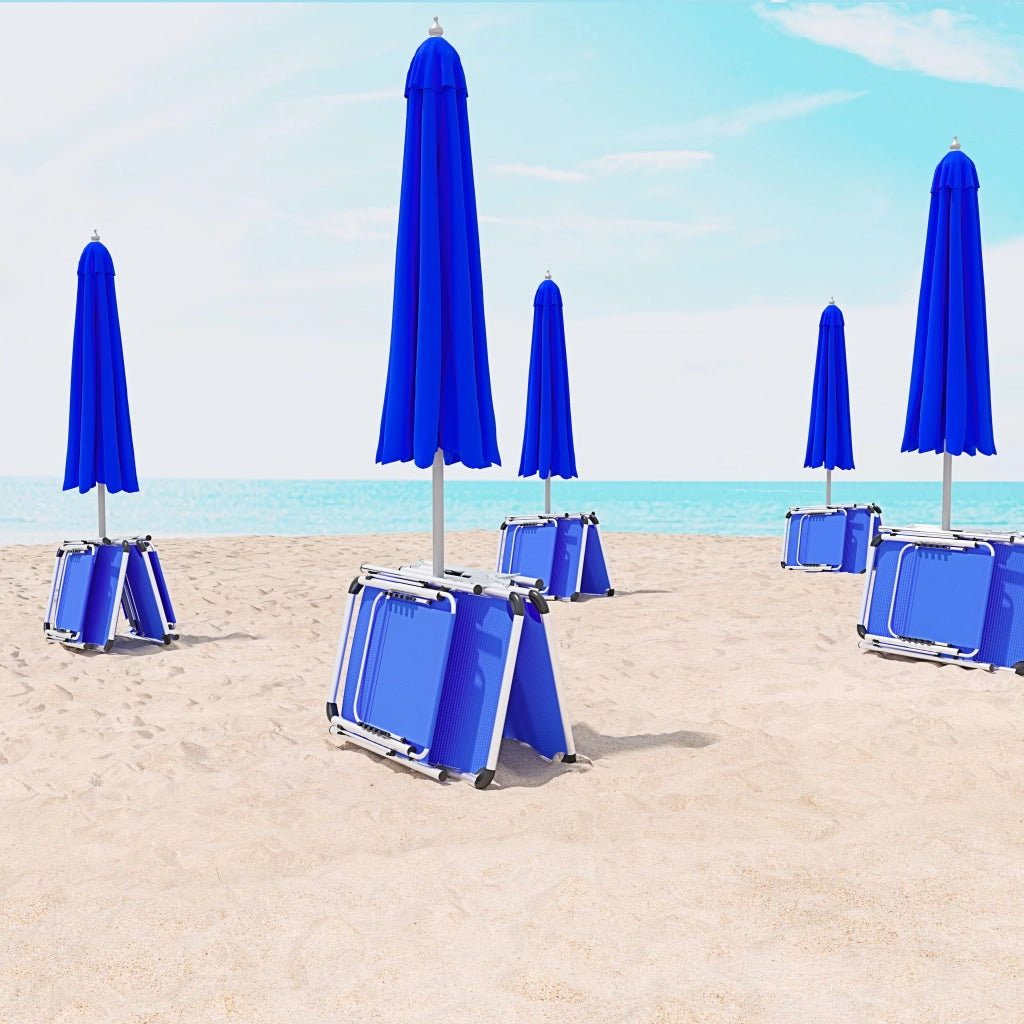 Coppia Di Lettini Pieghevole Prendisole Tettuccio Parasole Schienale Reclinabile Regolabile 6 Posizioni Struttura In Alluminio Sedia Sdraio Spiaggia Mare Giardino Piscina 187 x 59 x 29 Cm (Blue)