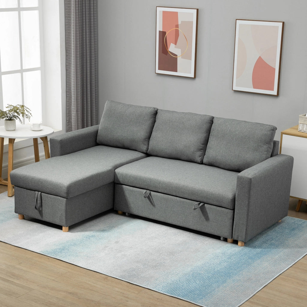 Divano Angolare Letto 3 Posti con Meridienne Reversibile e Contenitore ¨C Zephmum ¨C Tessuto Grigio