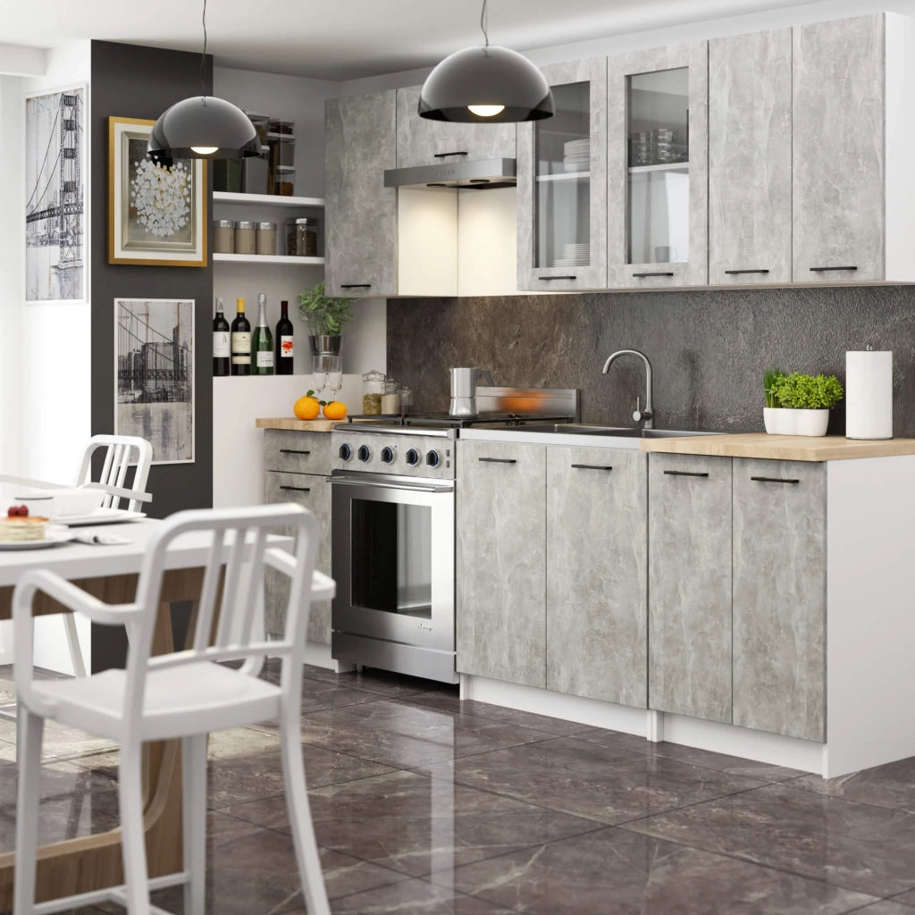 Vetrina da cucina sospesa AKORD OLIWIA Bianca 80 cm 2 porte inserto frontale Grigio Cemento 80x30,5x72 cm