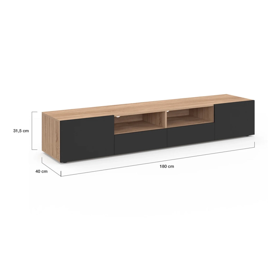 IDMarket - Porta TV ELI da 180 cm in faggio con ante nere