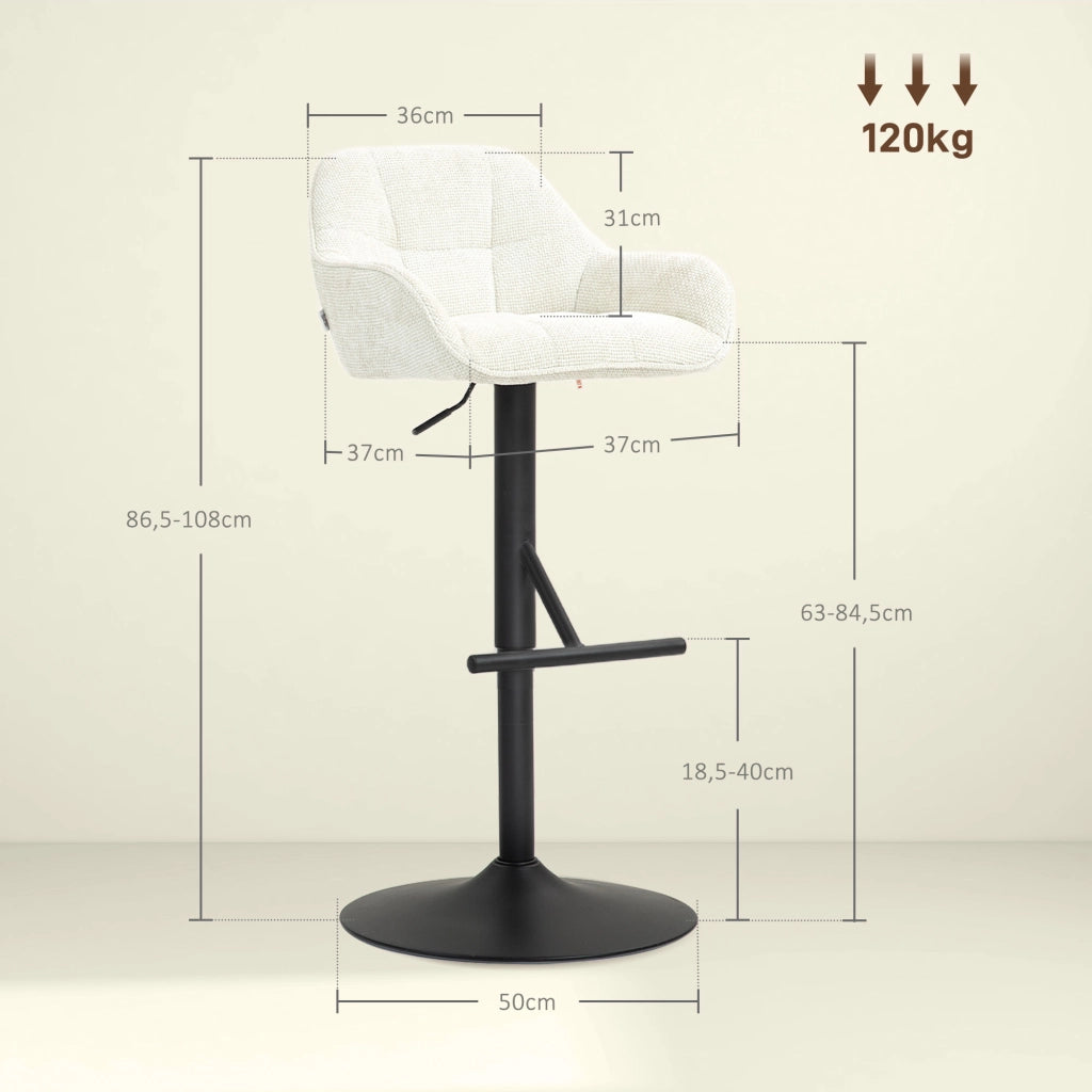 Set 2 Sgabelli Bar Regolabili ¨C Xylo ¨C Tessuto Effetto Lino Crema Base Acciaio 52x53x86-108cm