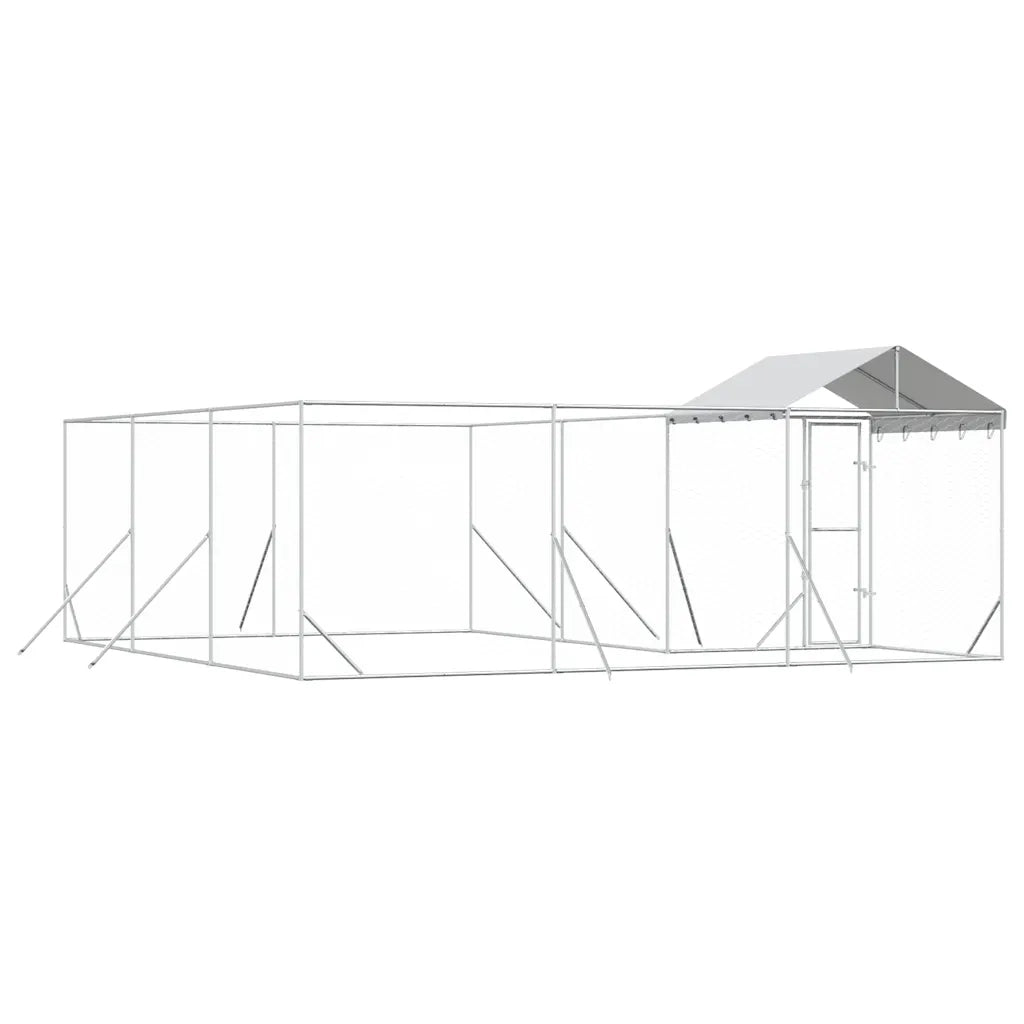 Cuccia Cani da Esterno Tetto Argento 6x6x2,5 m Acciaio Zincato 3190471