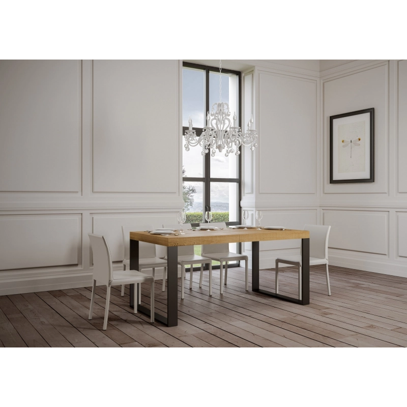 Tavolo allungabile 90x180/284 cm Tecno telaio Antracite - Quercia Natura