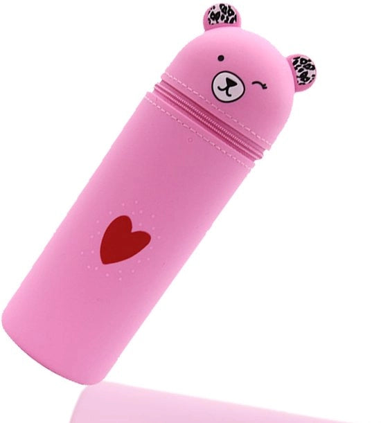 Etui in silicone morbido per dispositivi audio, contenitore kawaii per penne, borsa per scuola per ragazze e ragazzi (rosa)