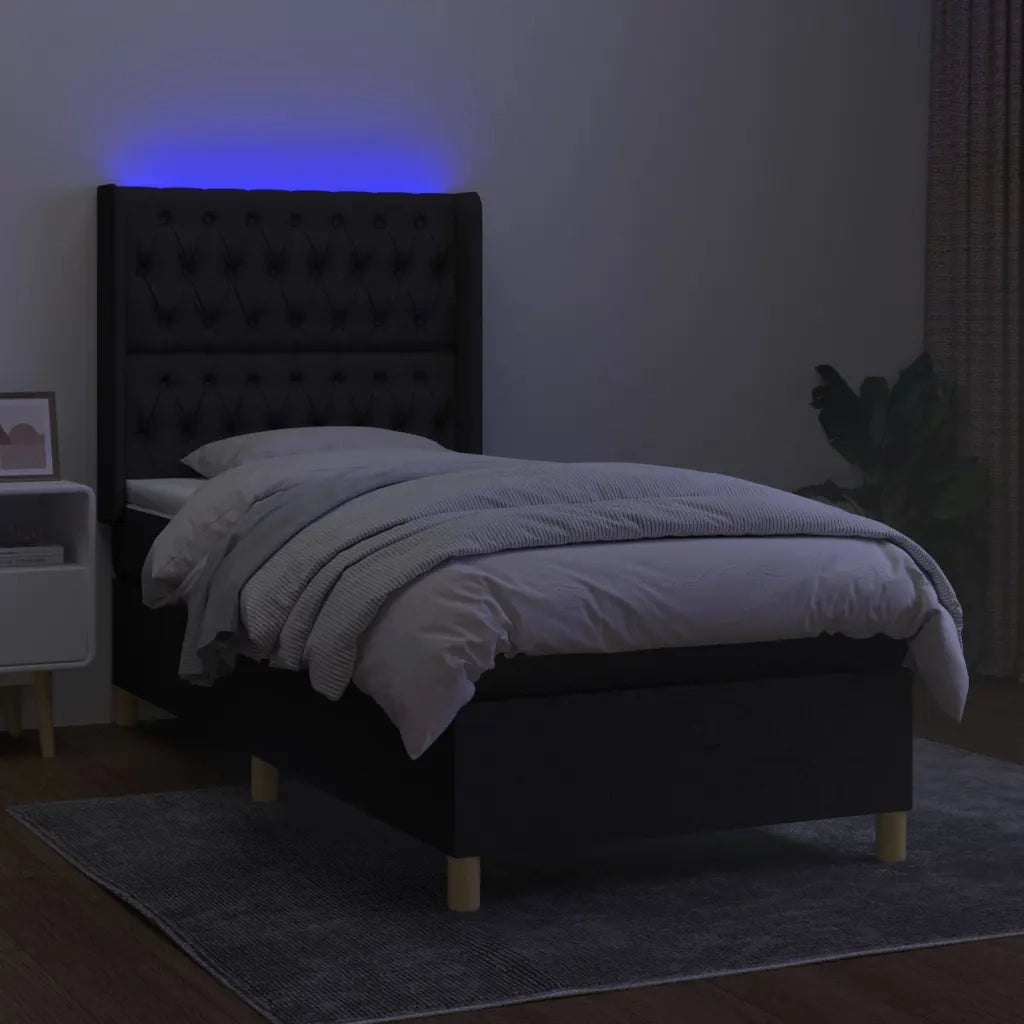 Letto a Molle con Materasso e LED Nero 90x200 cm in Tessuto 3139087