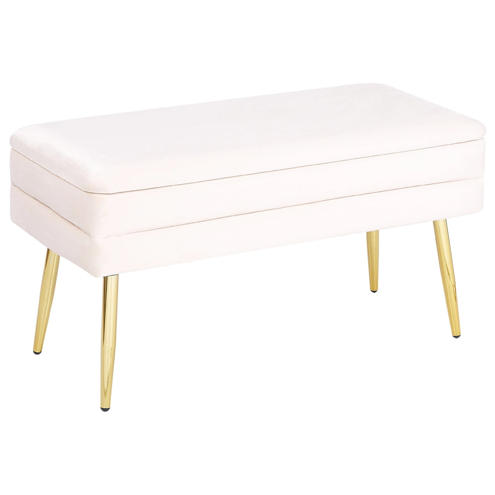 Panca portaoggetti per camera da letto velluto di poliestere crema gambe dorate design glam mobili da soggiorno a tinta unita