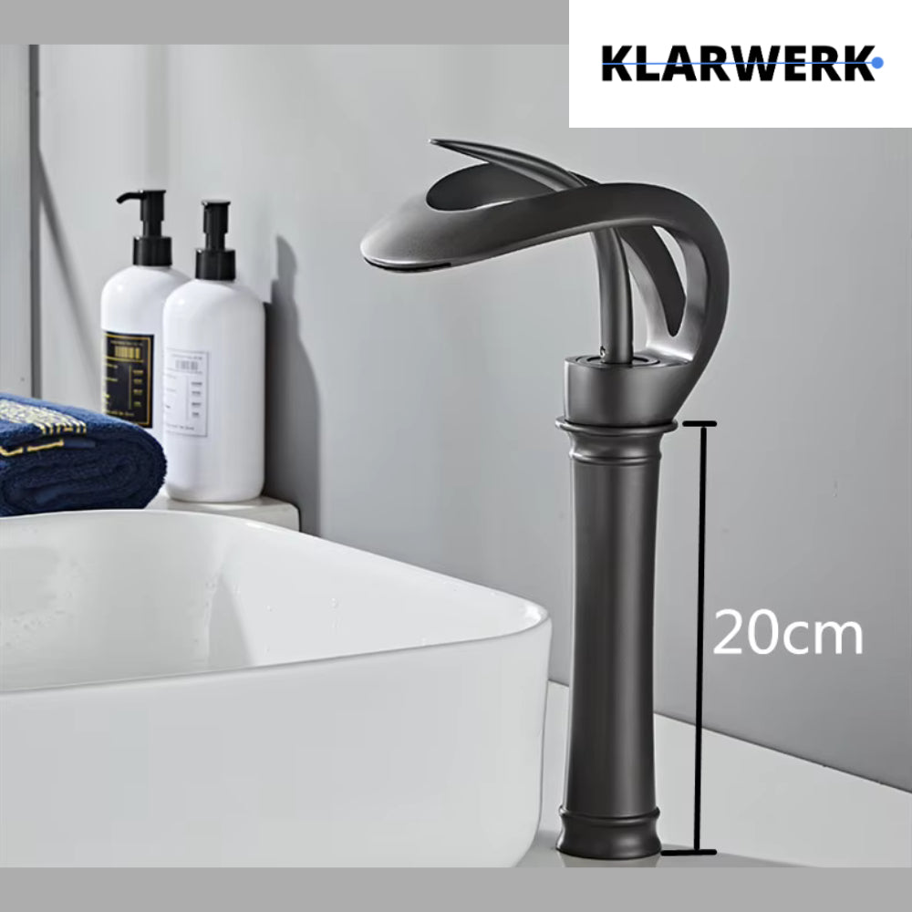 NAVIS |Rubinetto a cascata design bagno rubinetto bagno alto grigio titanio|Elegante  in acciaio inossidabile  per lavelli alti|miscelatore 2 attacchi