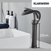 NAVIS |Rubinetto a cascata design bagno rubinetto bagno alto grigio titanio|Elegante  in acciaio inossidabile  per lavelli alti|miscelatore 2 attacchi