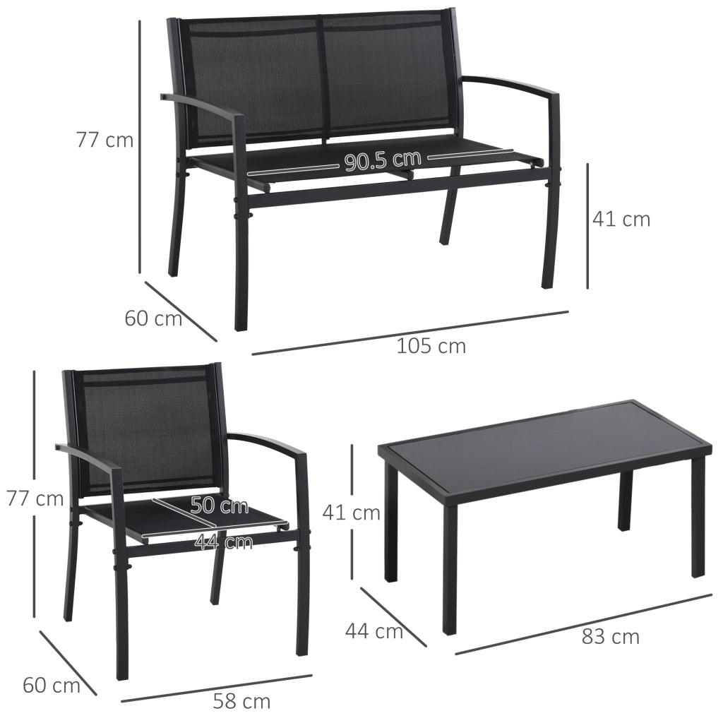 Set Giardino 4 Pezzi con Tavolino, Sedie e Panca ¨C zephmum ¨C Nero, Metallo