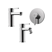 Set miscelatore lavabo e bidet senza scarico ed incasso doccia in ottone cromato | Virna