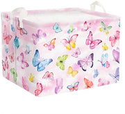 Cassa di Stoccaggio per Bambini 36L con Maniglione e Maniglia, Cestino per Bambini con Forma di Farfalla Rosa