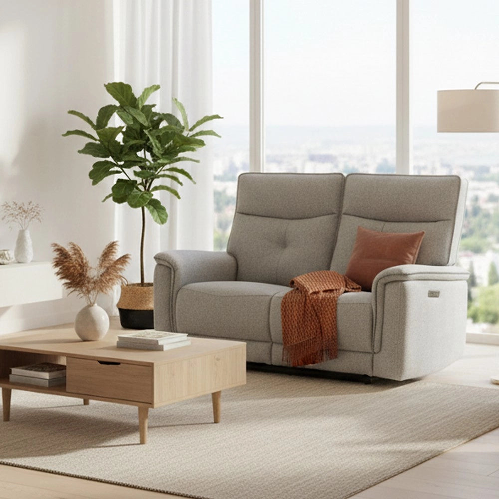 Divano recliner Elysio 2 posti elettrico in tessuto grigio 157 cm