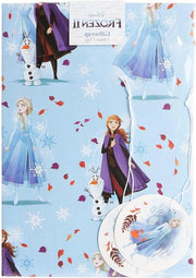 Papier da Confezione Congelato per Ragazze del Giorno del Compleanno - 2 Fogli e 2 Etichette - Disegno a Cartone con Anna Elsa e Olaf
