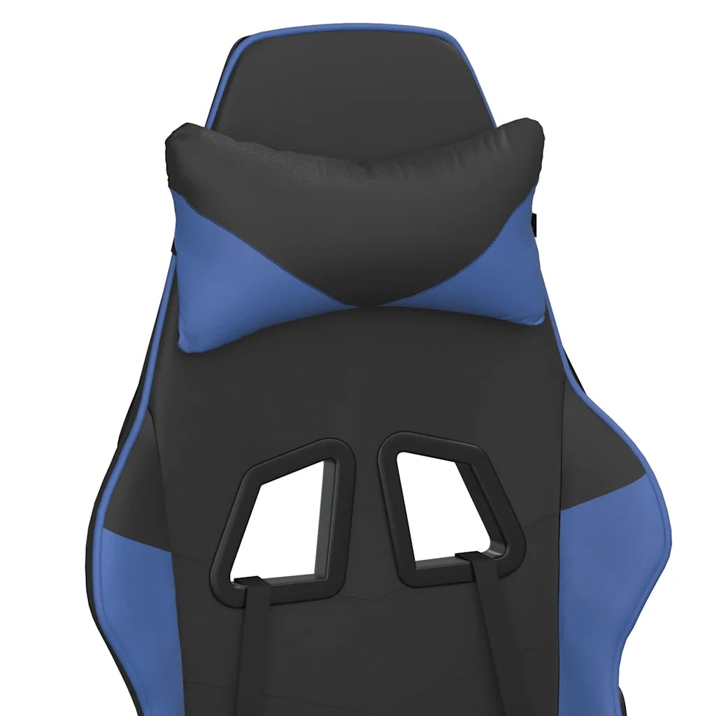 Sedia da Gaming | Sedia da e-sports Massaggiante Poggiapiedi Nero e Blu Similpelle