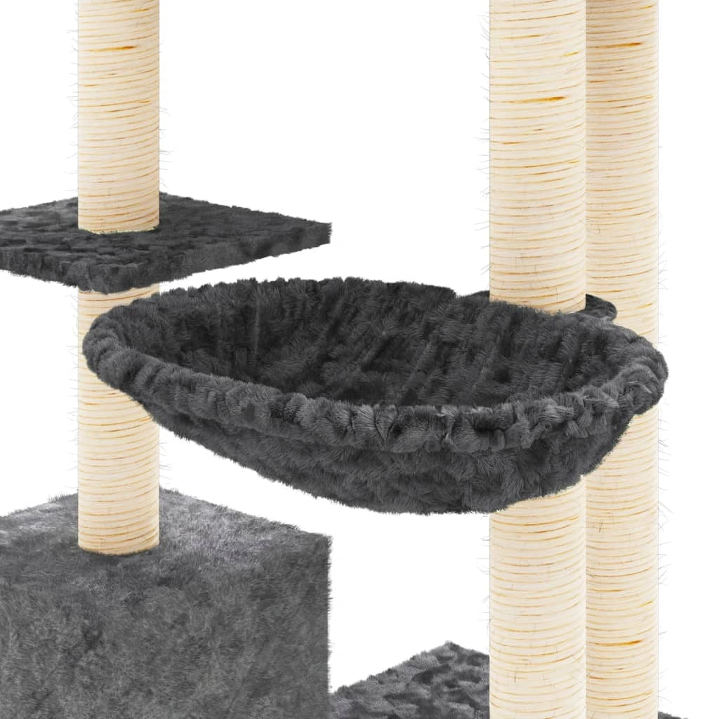 Tiragraffi per gatti torre per arrampicata giocattolo piattaforma per arrampicata con tiragraffi in sisal scuro 142 cm grigio 02_0022661