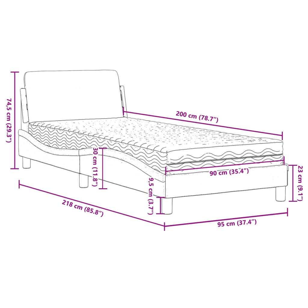 Letto con Materasso Dover Nero e Bianco 90x200 cm in Similpelle 3208343