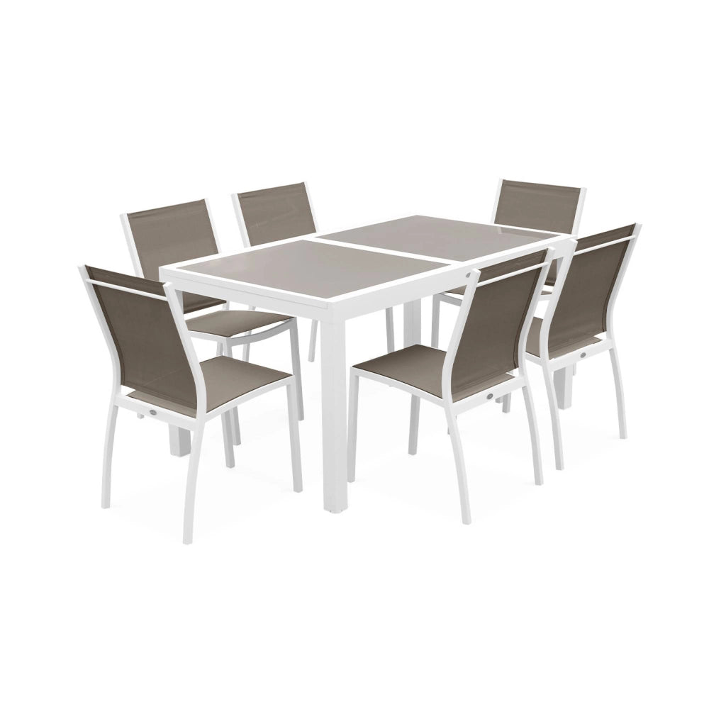 Set tavolo da giardino allungabile in alluminio con 6 sedie, bianco