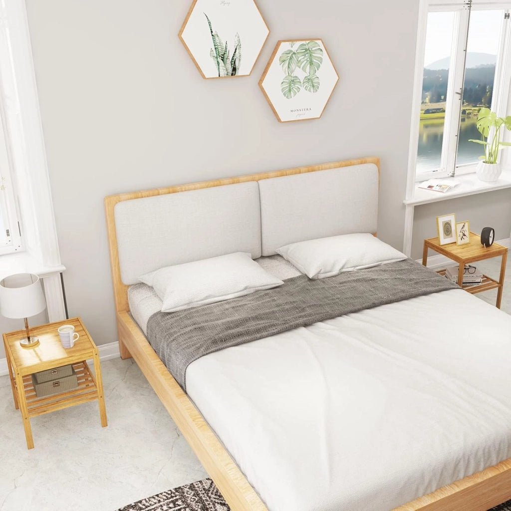 Set di 2 Comodini in Bambù, Comodino Camera da Letto, Tavolo Piccolo per Soggiorno, Ufficio, Cucina, 40x40x45 cm, Naturale