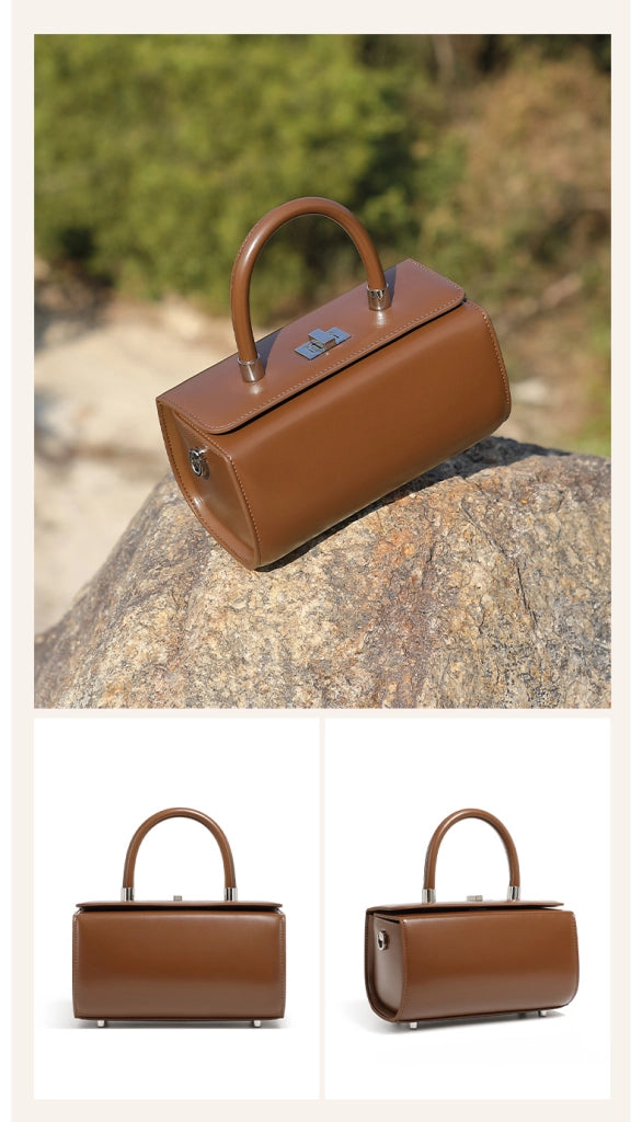 Borsa a tracolla da donna in vera pelle, semplice ed elegante, colore marrone.