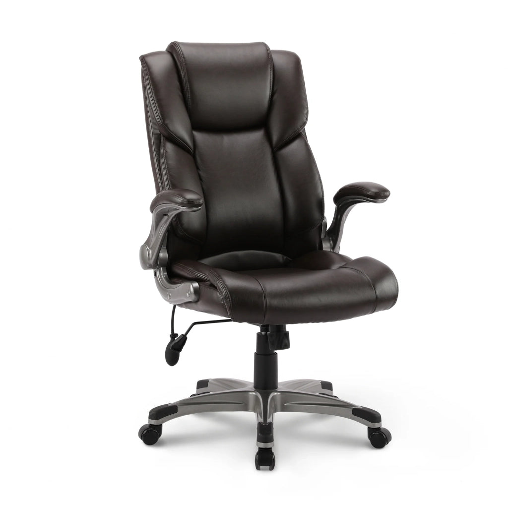 Sedia da Ufficio Ergonomica in Similpelle, Braccioli e Altezza Regolabili - Marrone